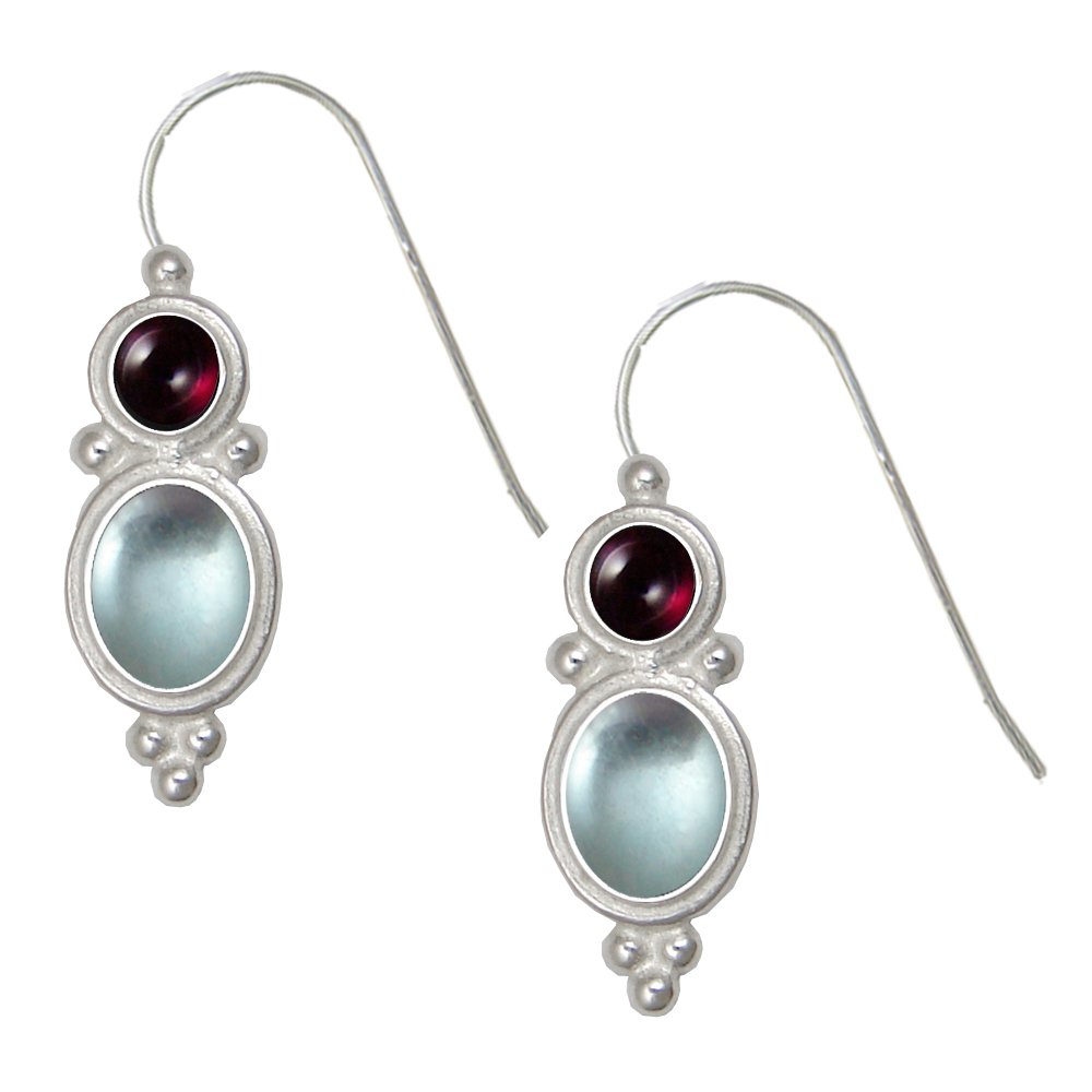 Sterling Silver Drop Dangle Earrings Blue Topaz And Garnet